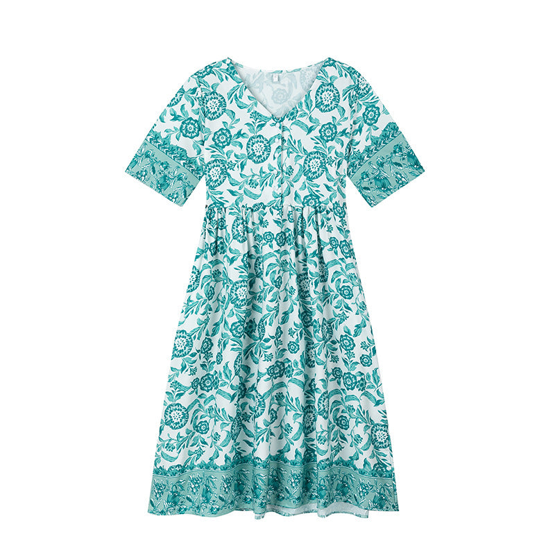 Dame Elegant Vintage Blomster Midi Kjole Stilla