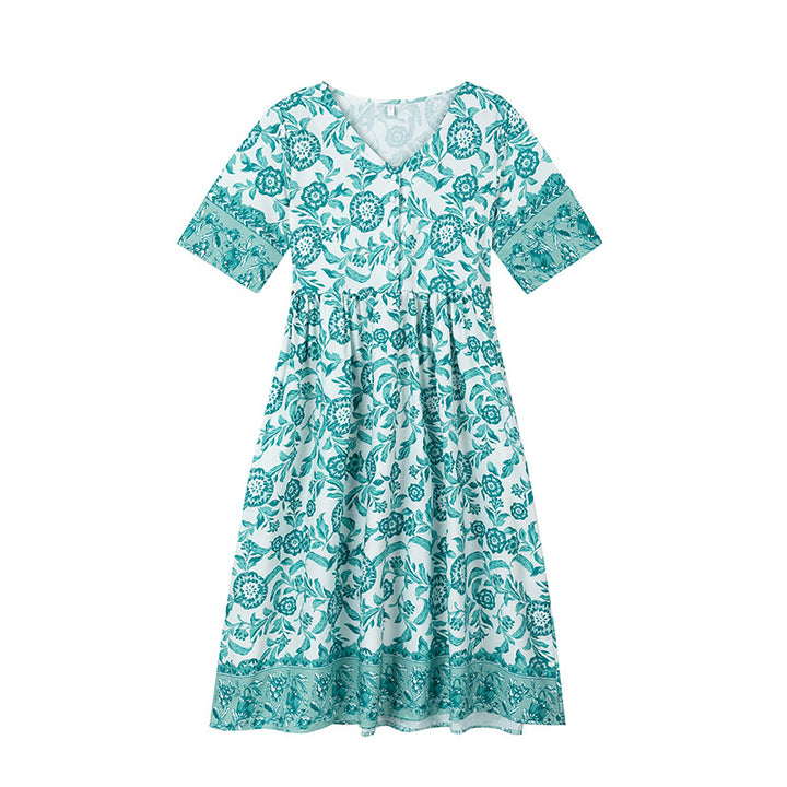 Dame Elegant Vintage Blomster Midi Kjole Stilla