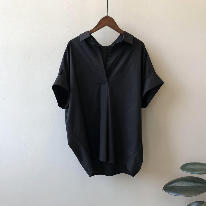 Dame elegant Oversize-bluse med V-udskæring og afslappet snit Stilla