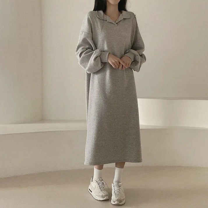 Kvinder elegant hoodie kjole med afslappede pufærmer og sideslids
