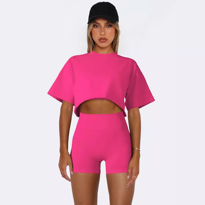 Dame sportiv Crop-Top- og shorts-sæt med høj talje og oversized pasform Stilla