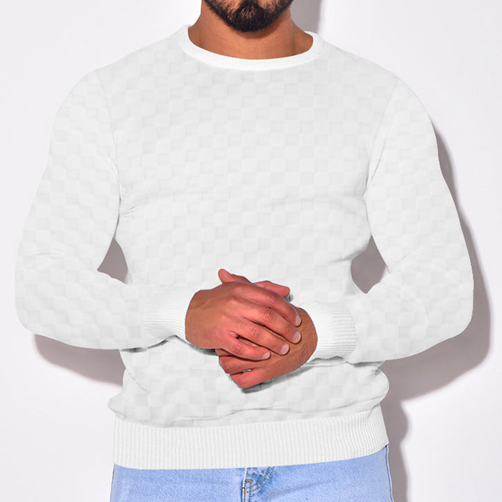 Herrer afslappet sweater lavet af åndbart strikmateriale med moderne ternet mønster og ribkant Stilla