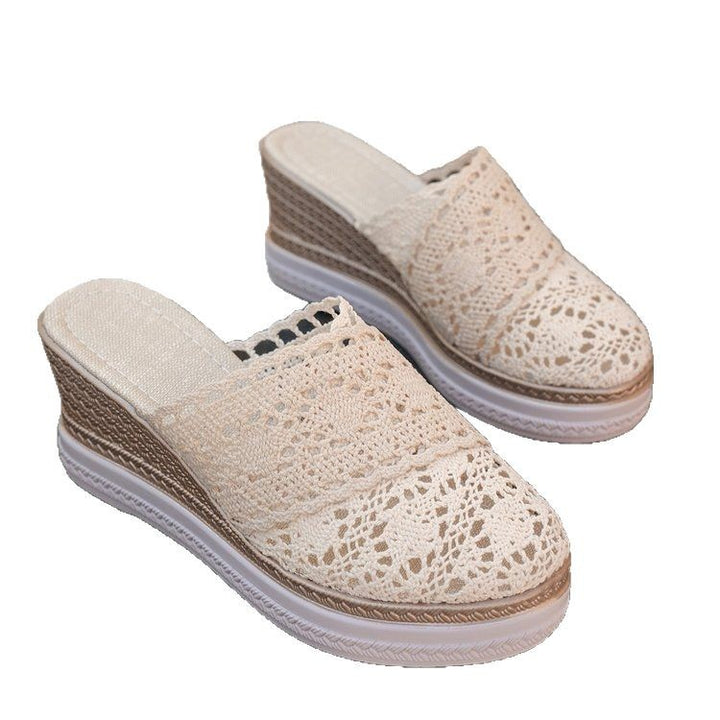 Dame nan hæklede Plateau-sandaler med jute-detaljer og memory-fodera Skovae