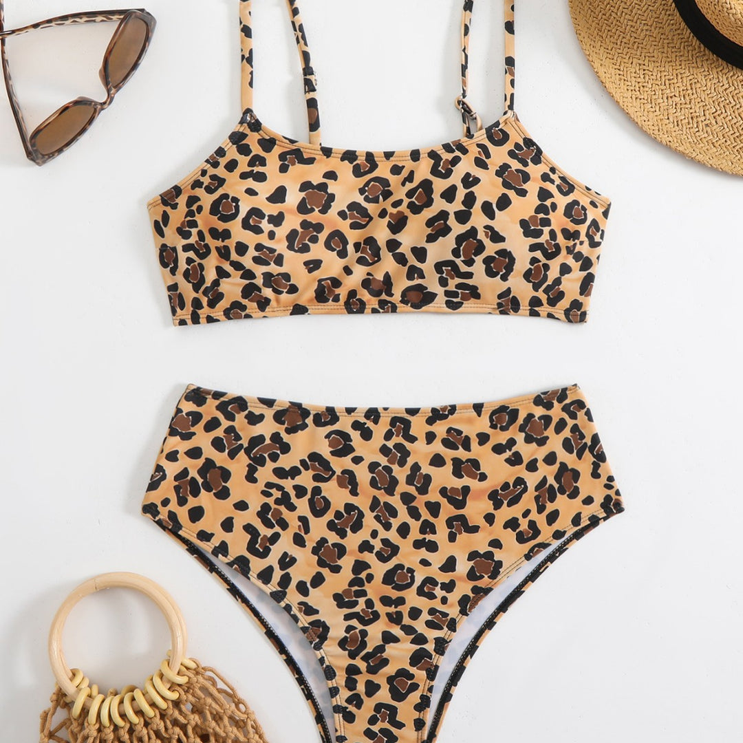 Dame Bikini-sæt med trendy leopardmønster og høj talje Skovae