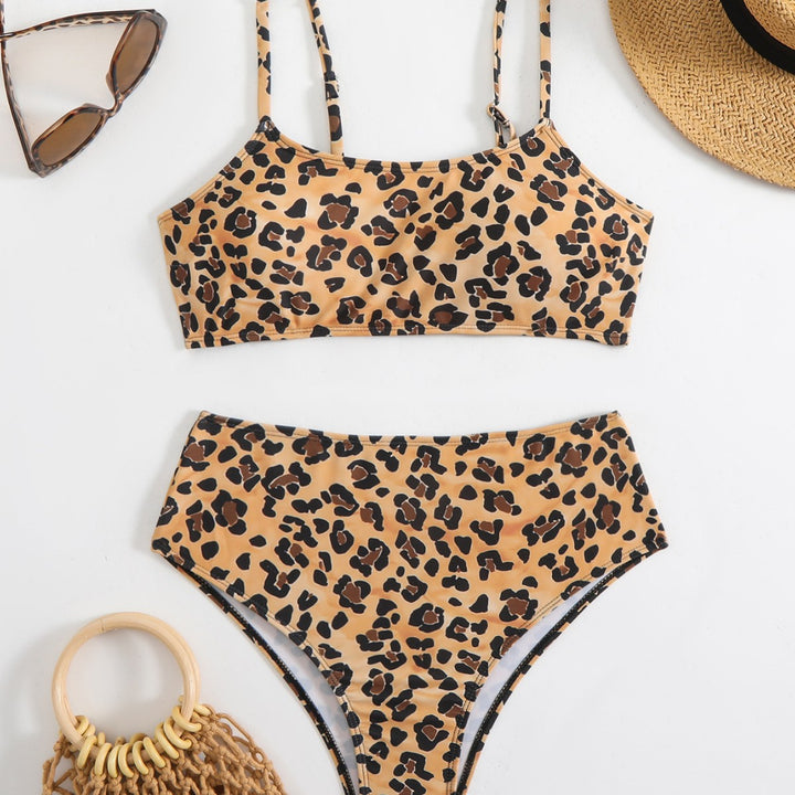 Dame Bikini-sæt med trendy leopardmønster og høj talje Skovae
