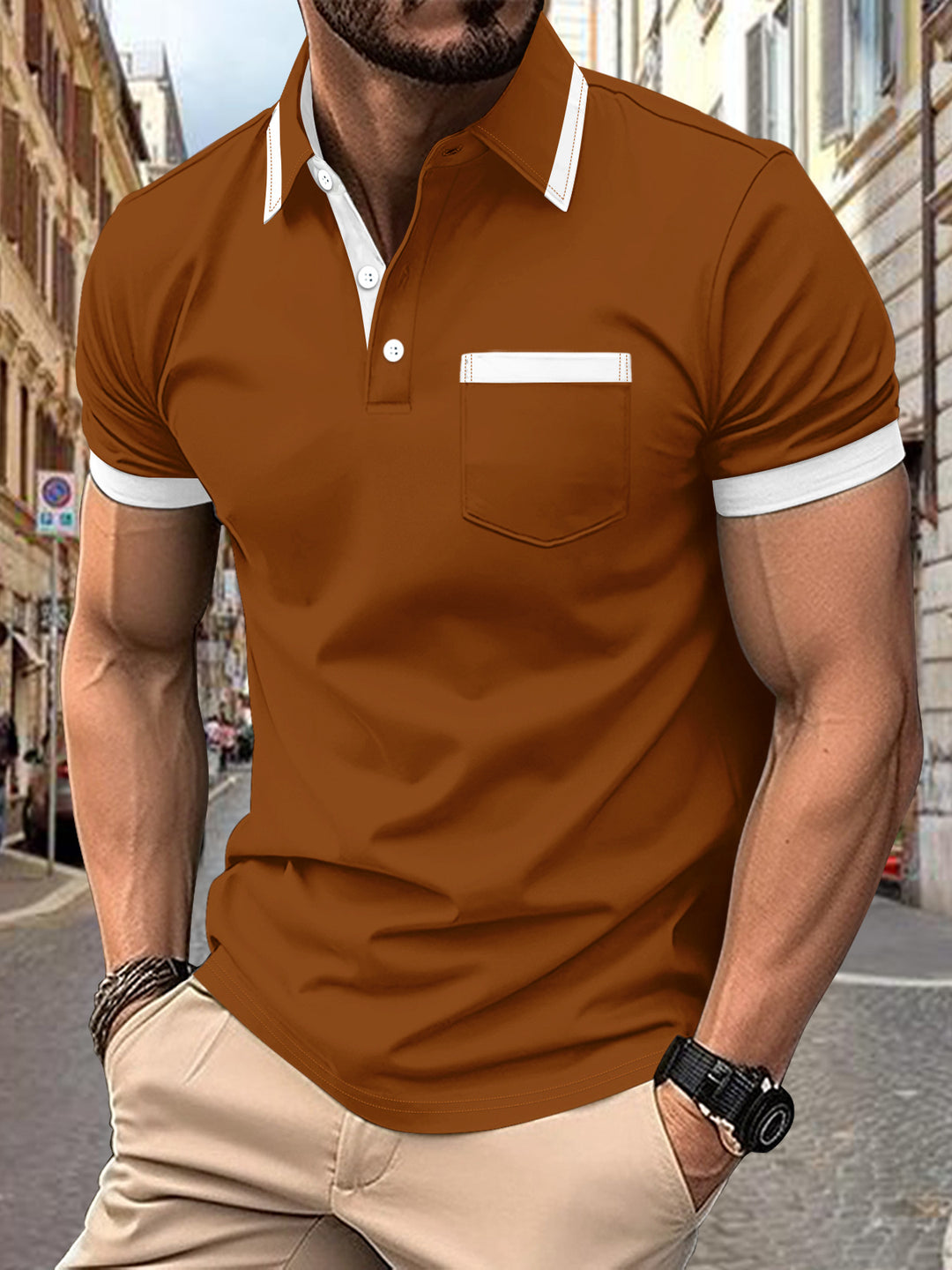 Herrer moderne Polo-shirt med kontrastkrave Stilla