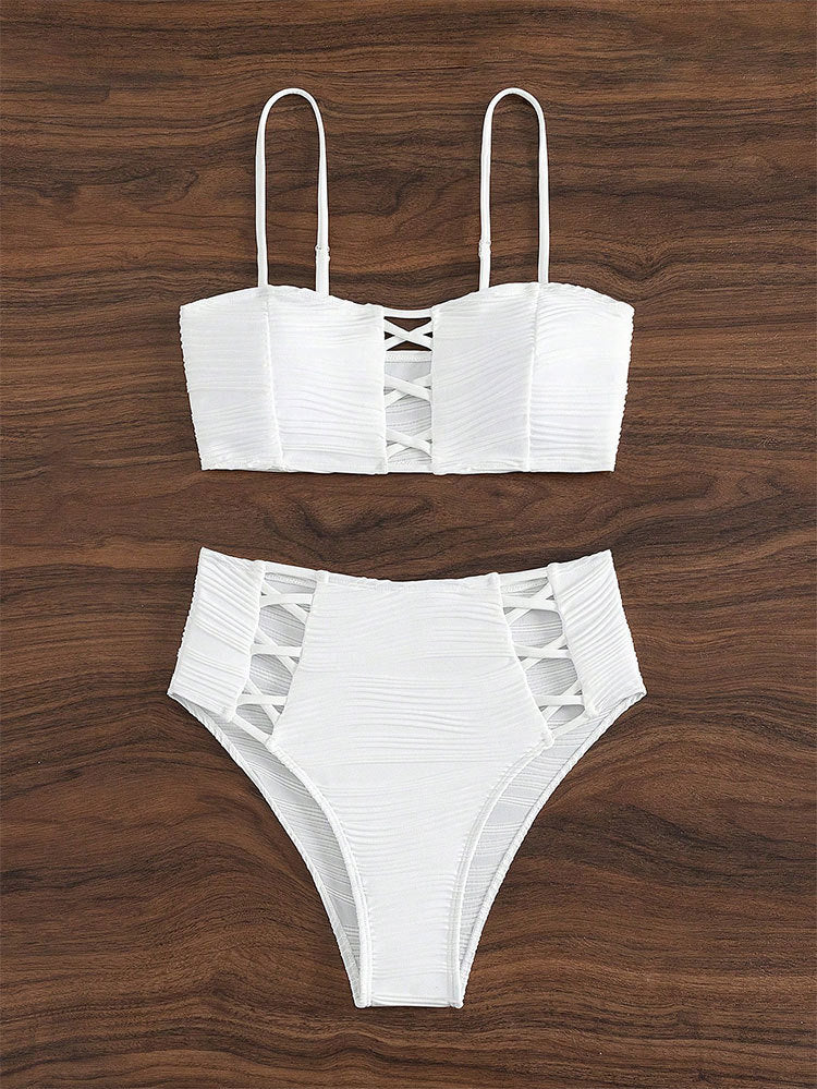 Dame bikini sæt med struktureret overflade og dekorative indlæg Skovae