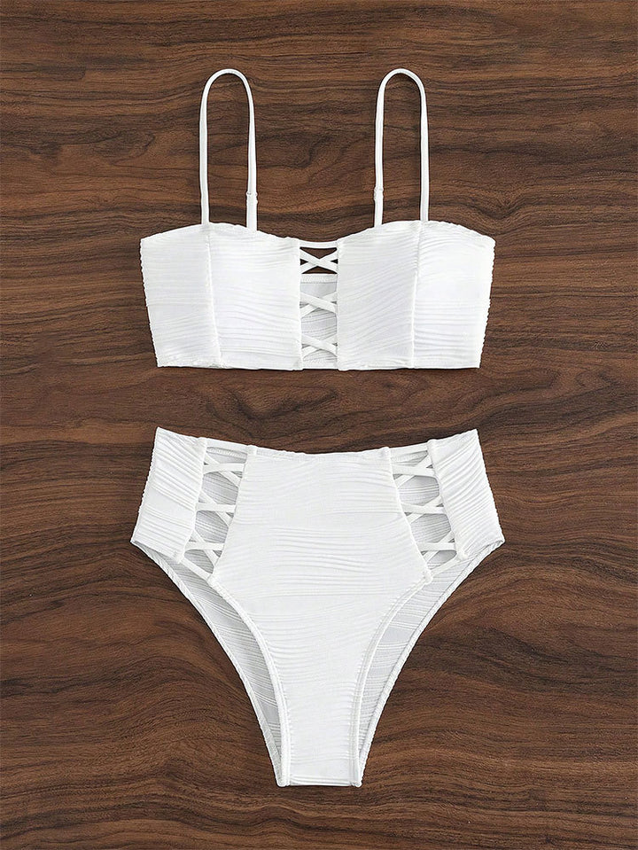 Dame bikini sæt med struktureret overflade og dekorative indlæg Skovae