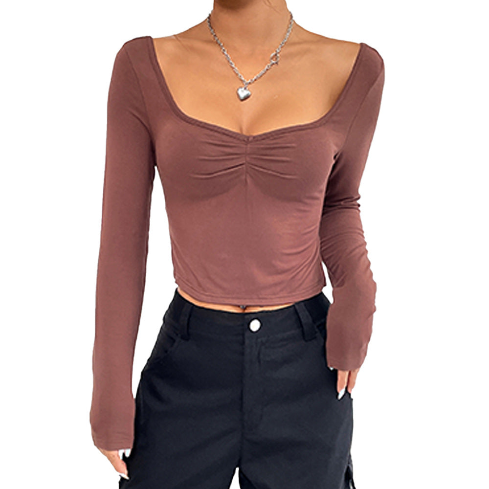 Kvindernes elegante langærmede cropped top med chikt samlingseffekt Stilla