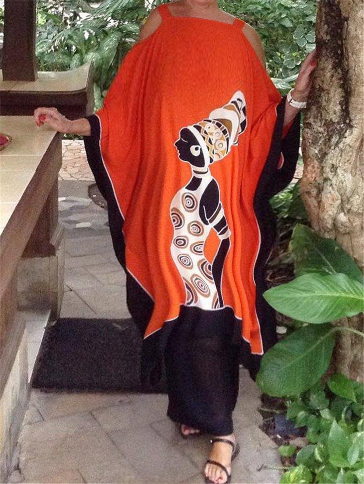 Dame Kaftan med traditionelt tryk og bredt snit Stilla