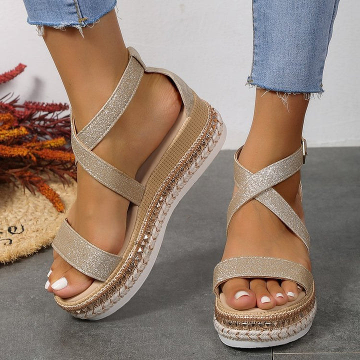 Dame Wedge-sandaler med glamorøst glimmerdesign og justerbar rem Stilla