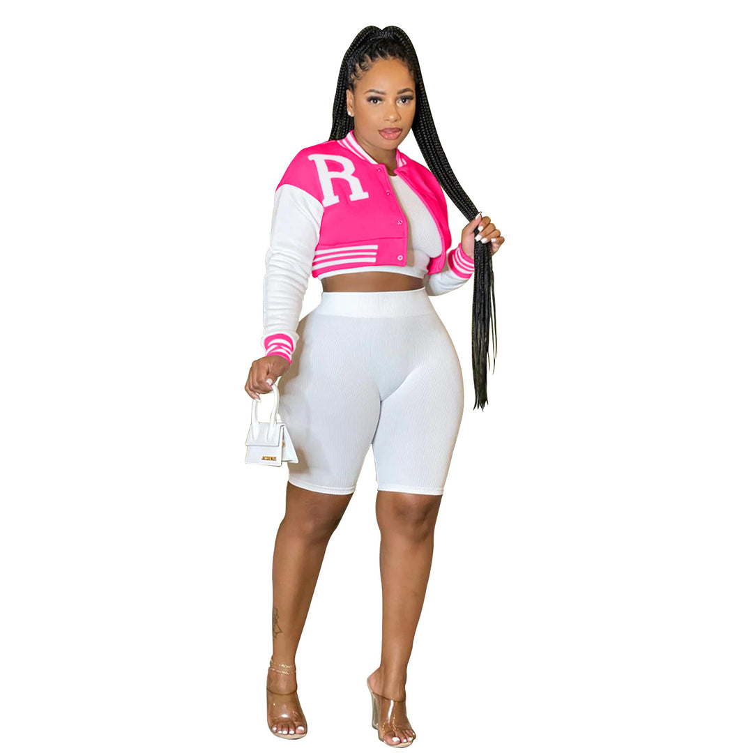 Dame Sporty sæt bestående af cropped jakke og tætsiddende cykelshorts med elastisk talje Stilla