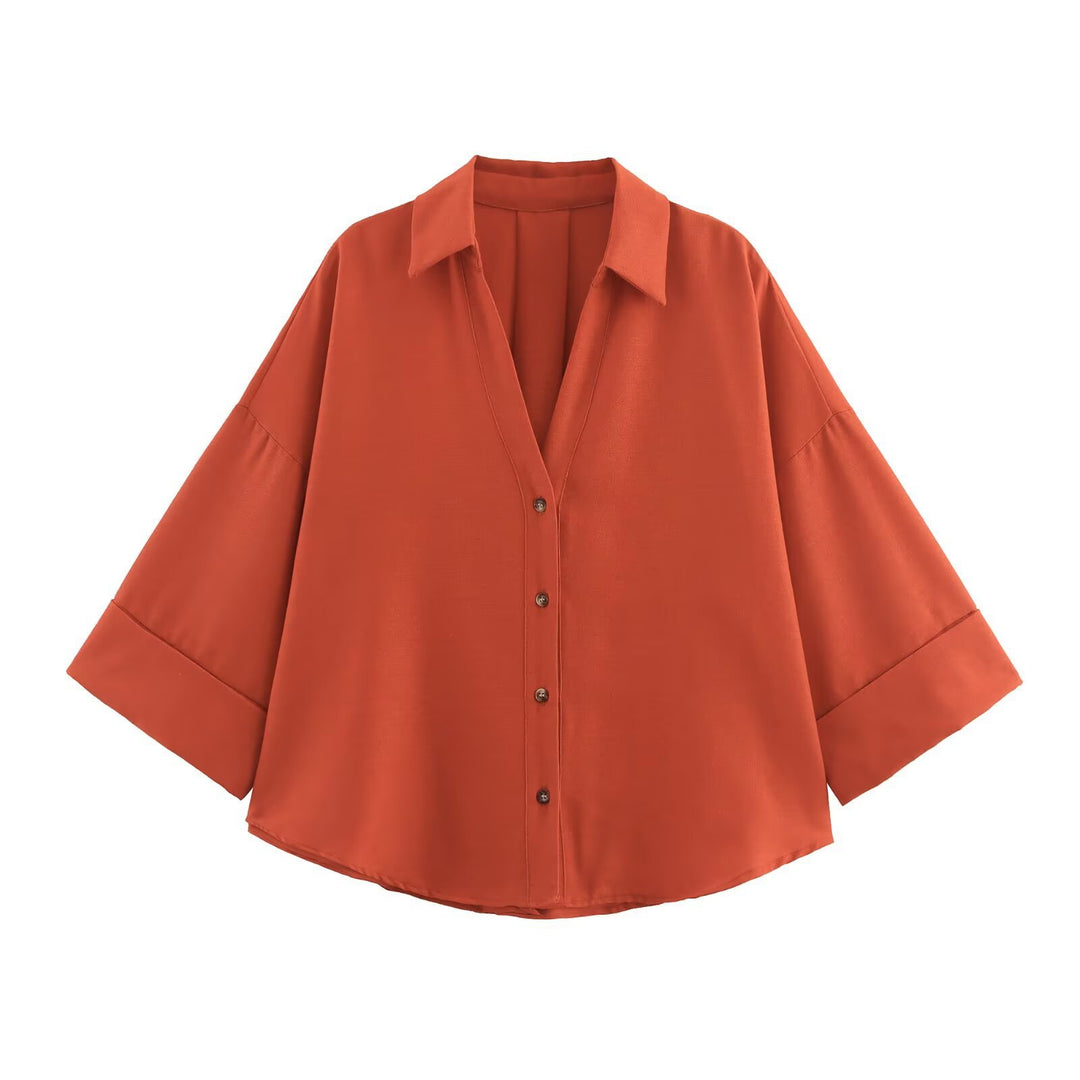 Dame skjorte bluse med afslappet snit og elegante 3/4-ærmer Skovae