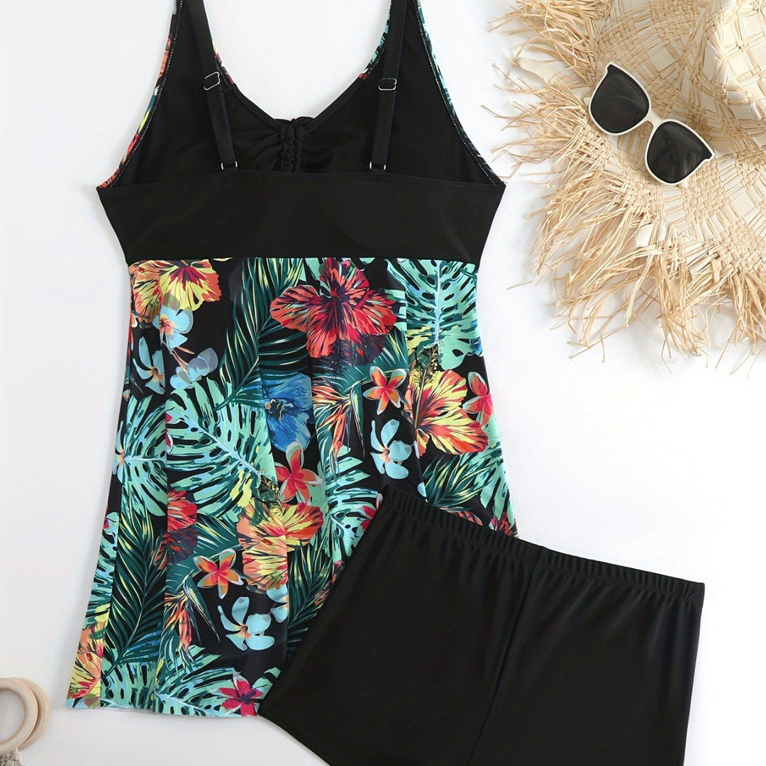 Dame Sporty Badetøj sæt med floral sideindsats Skovae