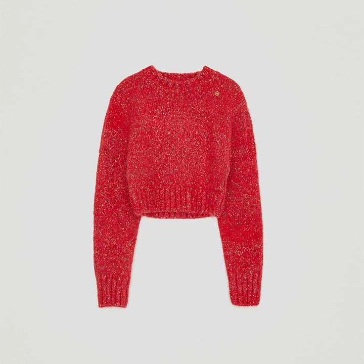 Dame trendy, cropped strikpullover med glitrende effekt Stilla