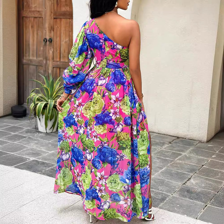 Kvinder En-skulder Blomster Maxi Kjole Stilla