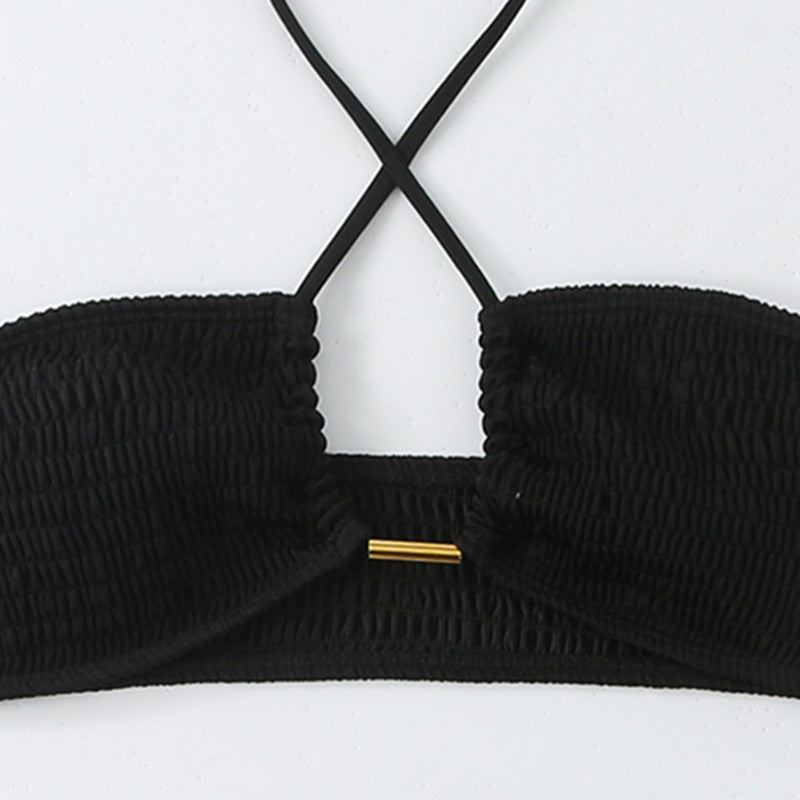 Dame Bikini-sæt med smock bandeau-top og højt skårne trusser Skovae
