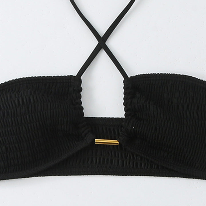 Dame Bikini-sæt med smock bandeau-top og højt skårne trusser Skovae