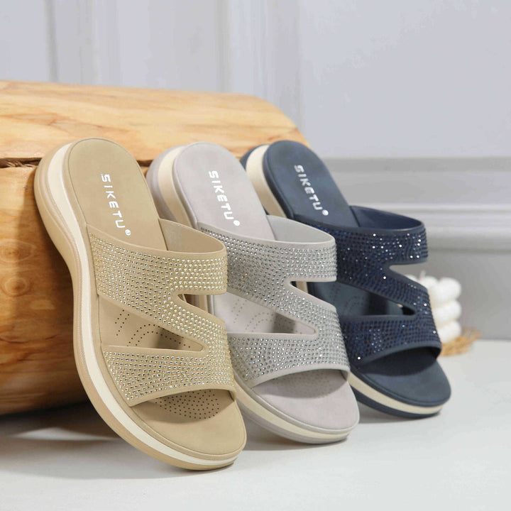 Dame mode Pantoletter med funklende strasssten og ergonomisk design Stilla