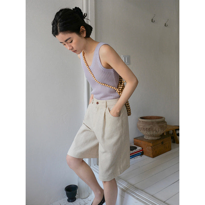 Dame luftige linned-shorts med elegant foldedetail Stilla