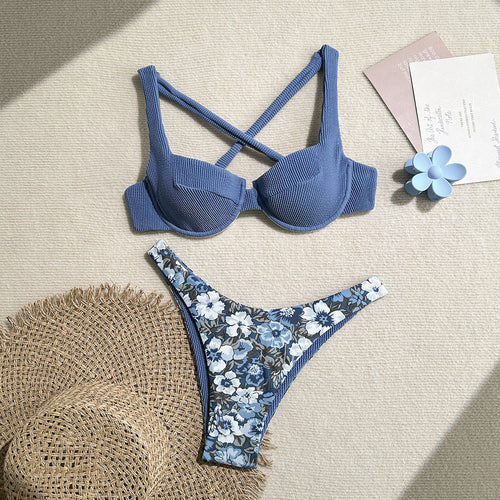 Dame Balconette-bikini med blomstret design og raffineret strop Skovae