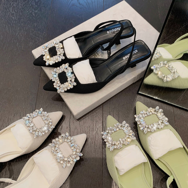 Dame Sling-pumps med elegant perleapplikation Stilla