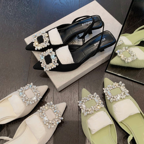 Dame Sling-pumps med elegant perleapplikation Stilla