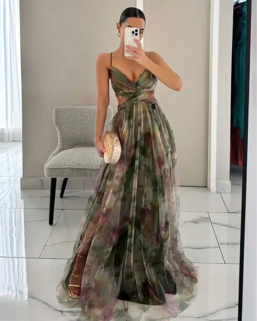 Kvinder Elegant Bryllups Kjole med Flydende Chiffon og Udsnit Detaljer Skovae
