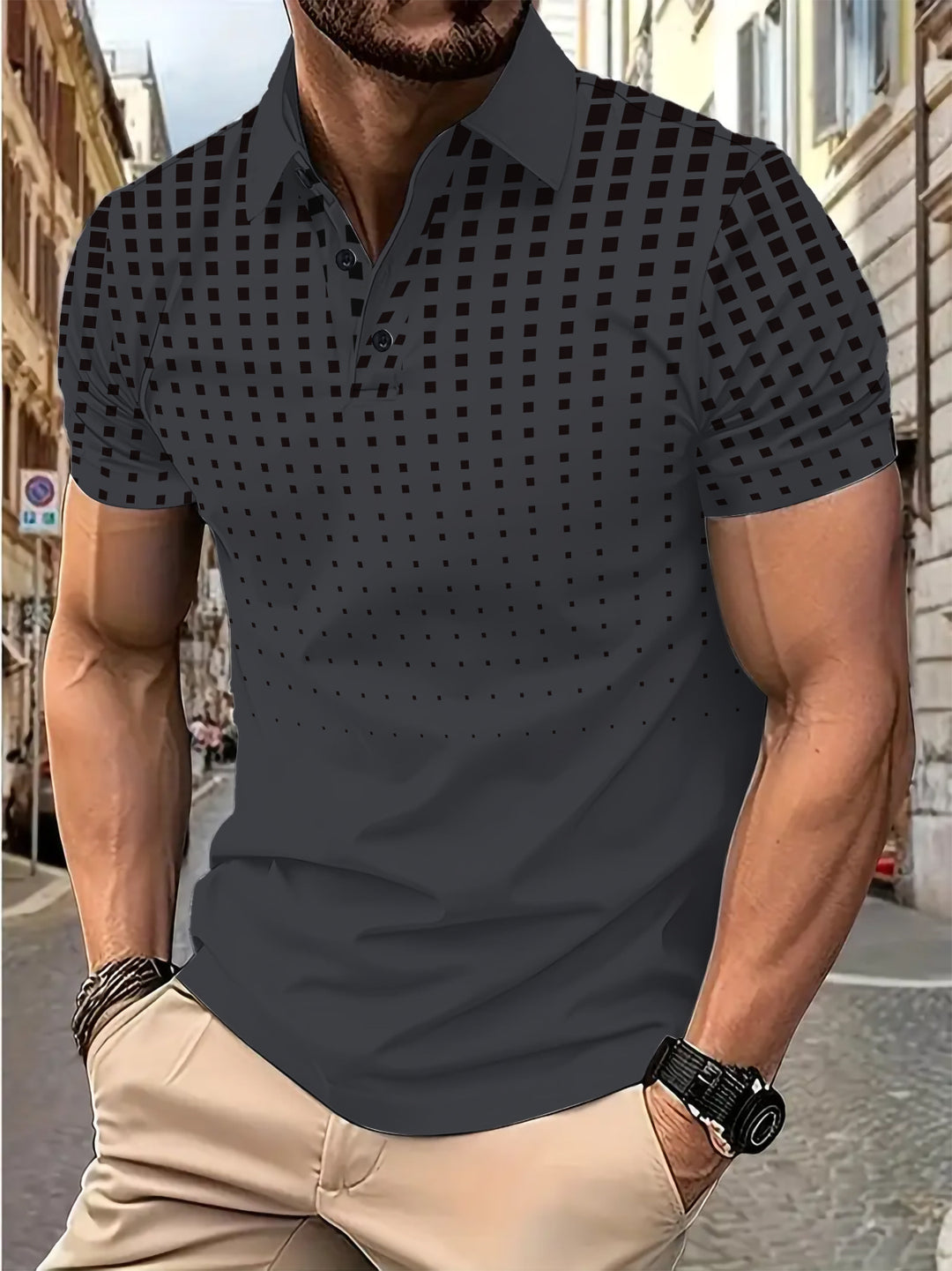 Herrer Poloshirt med moderne puslespiltryk og åndbare egenskaber Stilla