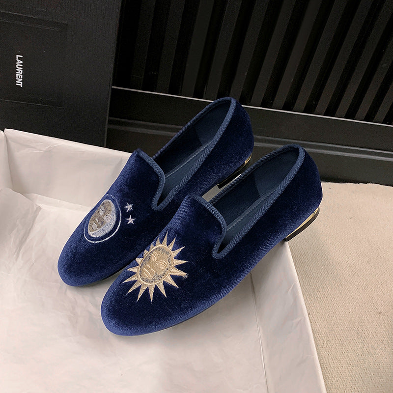 Dame Samt Slipper med unikt soltryk og elegant guldaccent Stilla