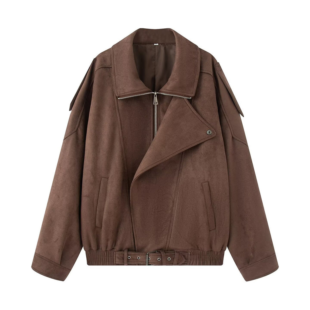 Dame trendy ruskindjakke med oversized snit og aftagelig krave Stilla