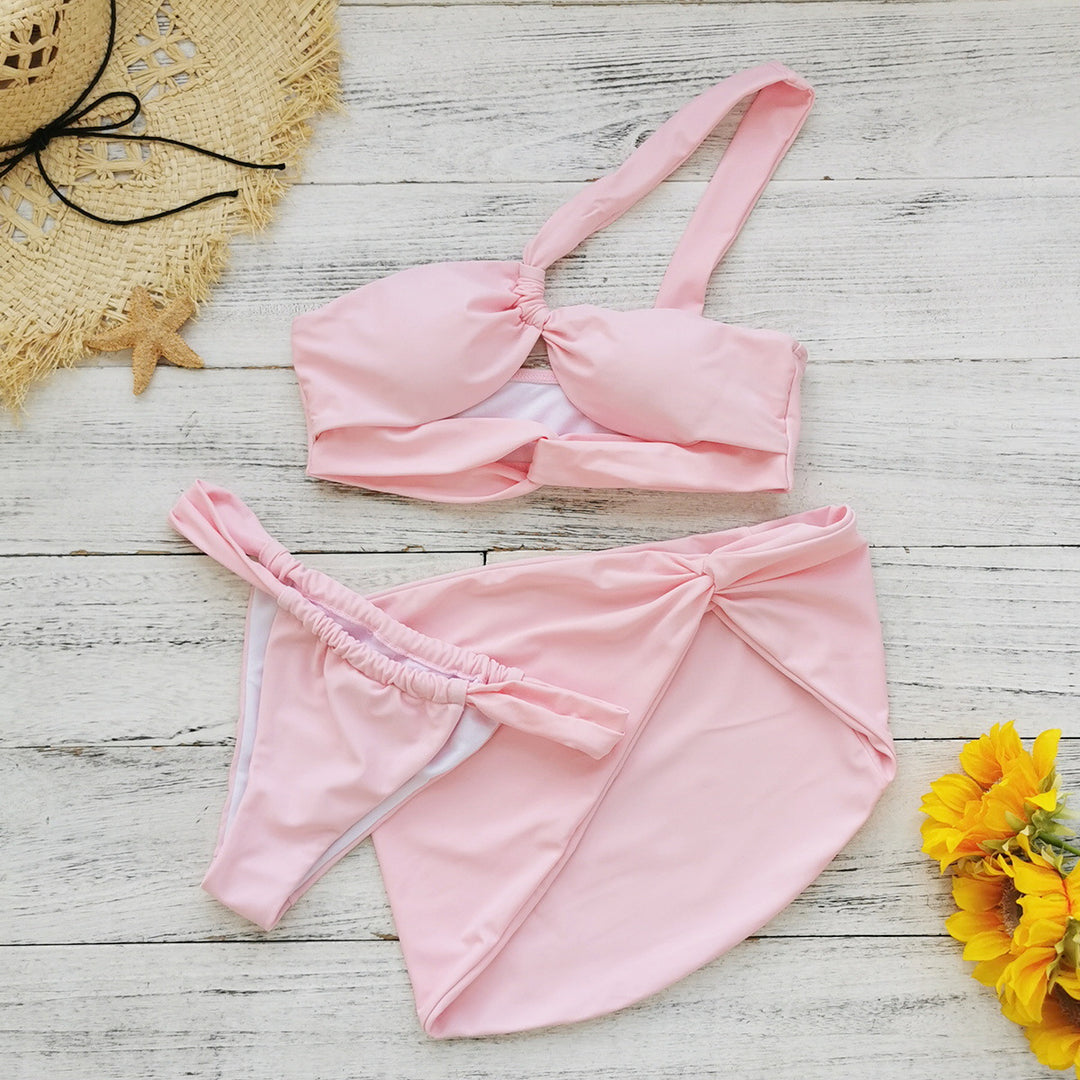 Dame bikini-sæt med elegant indpakningsskørt og moderigtigt bustier-top Stilla