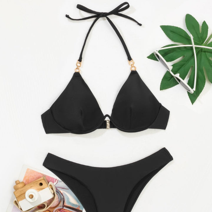 Dame triangel-bikini med justerbare stropper og push-up-kopper Skovae