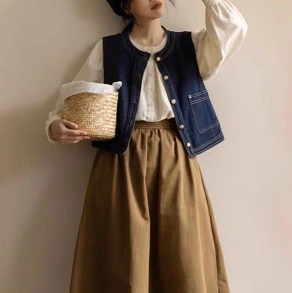 Kvinderne denimvest med perleknapper Stilla