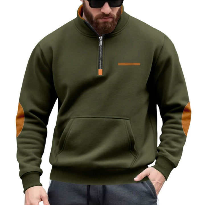 Herre nan halvzip-sweatpullover med ståkrave, kængurulomme og albuepåsætning Skovae