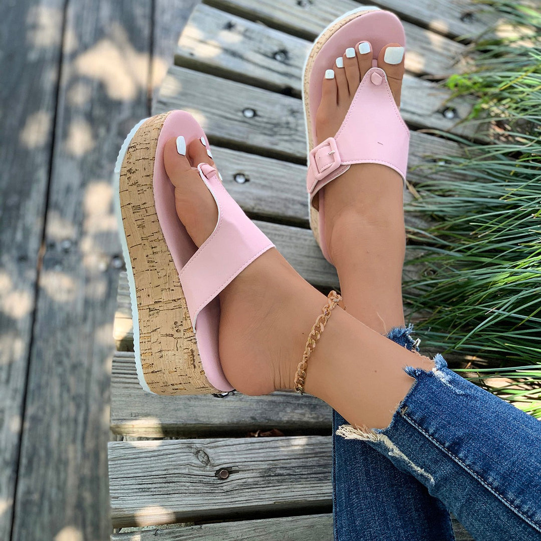 Dame Wedge-tåsplit-sandaler med elegant korkhæl og justerbar rem Stilla