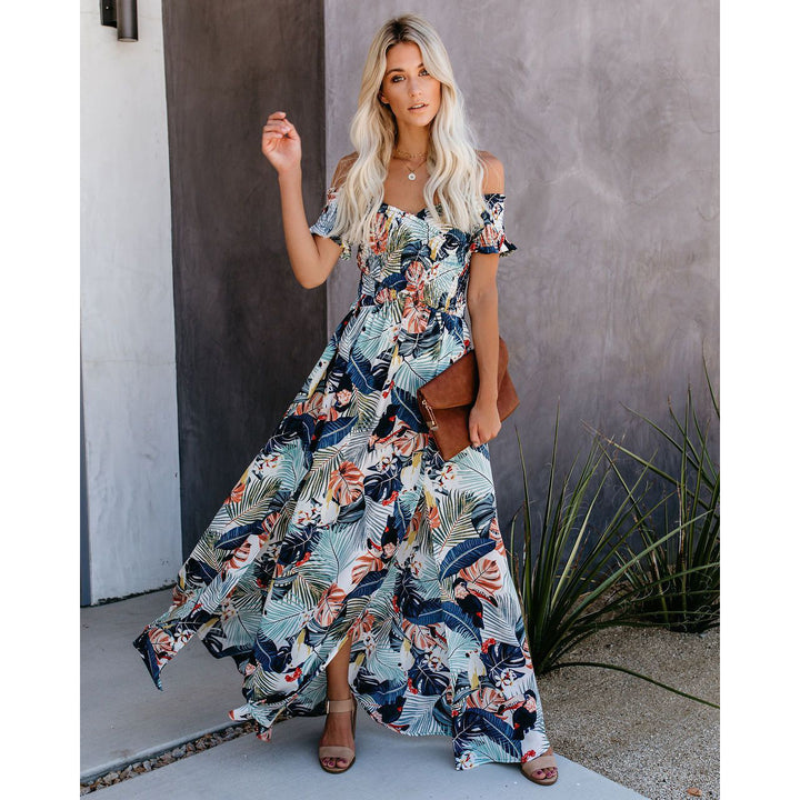 Dame maxikjole med off-shoulder design og blomstermønster Stiila