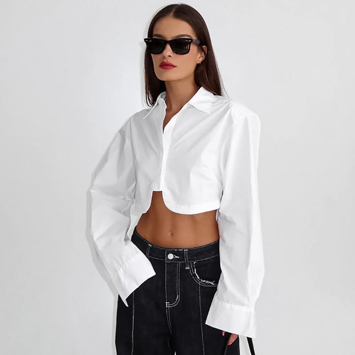 Dame Trendy cropped Bluse med overskudte skuldre Stilla