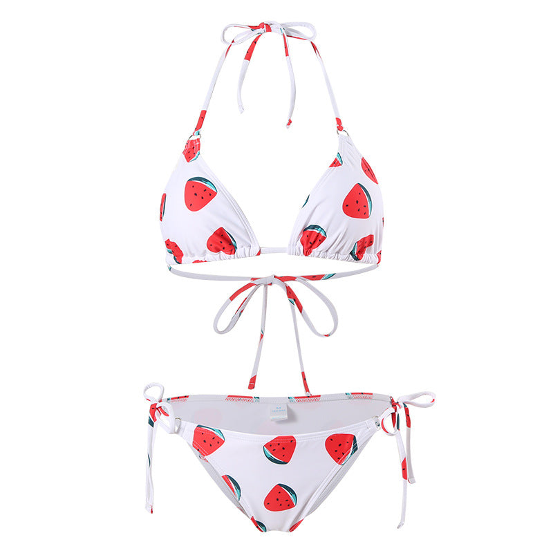 Dame Triangel-Bikini med kontrastfarvede vandmelontryk og justerbare bindebånd Stilla