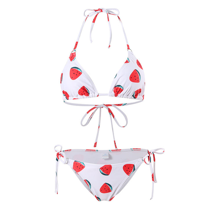 Dame Triangel-Bikini med kontrastfarvede vandmelontryk og justerbare bindebånd Stilla