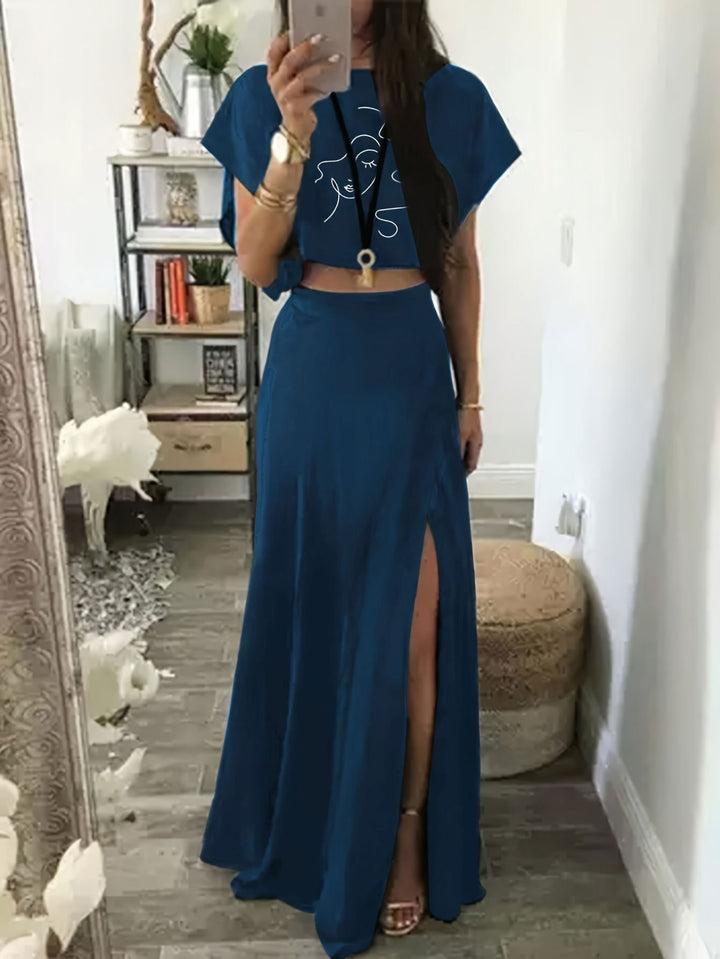 Dame elegant maxikjole med højt split og afslappet crop-top Stilla