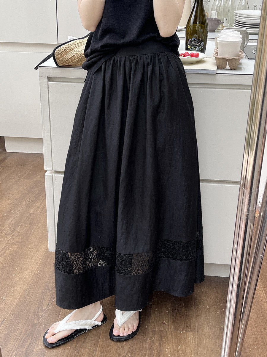 Dame Lang Skirt med Spidsapplikationer Stilla
