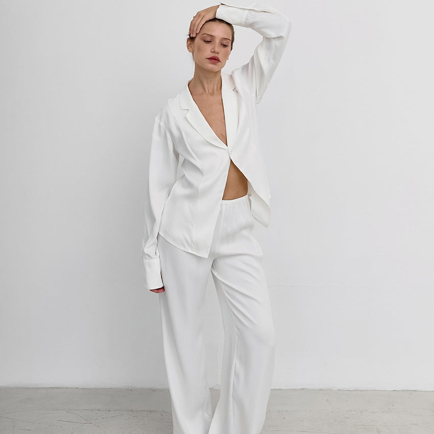 Dame raffineret satin-blazer-bukse-kombination Stilla