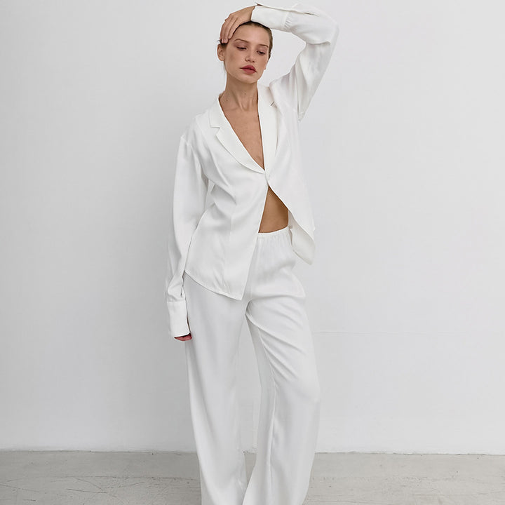 Dame raffineret satin-blazer-bukse-kombination Stilla