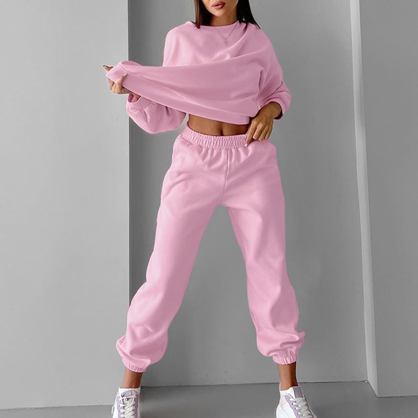 Dame afslappet sweatshirt- og joggingdragt sæt med elastisk talje og moderne accenter Stilla