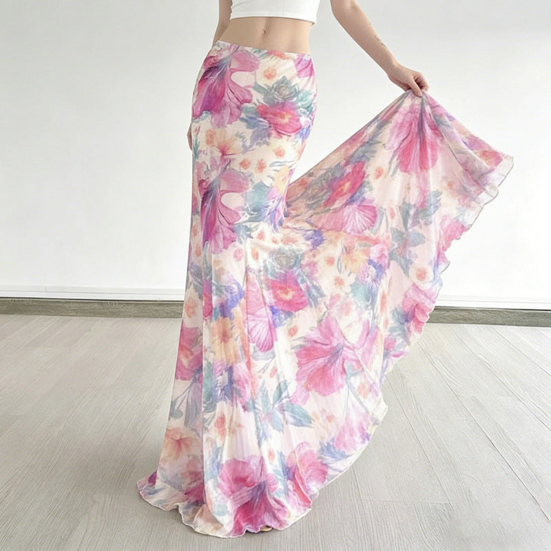 Damen Maxi-Rock mit floralen Mustern und fließendem Schnitt Skovae