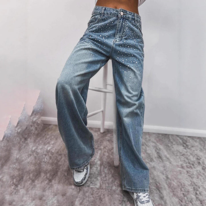 Damer elegante højtaljede jeans med glitrende detaljer Stilla