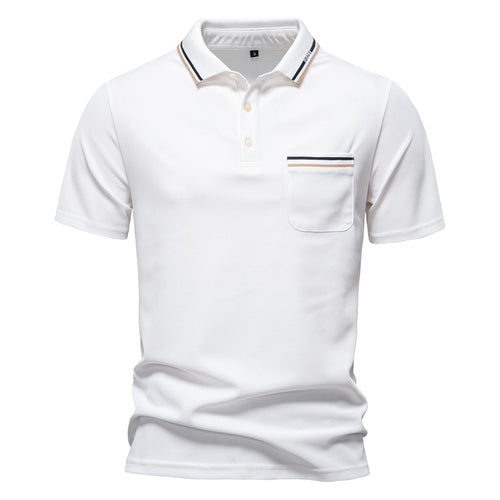 Herre polo T-shirt med elegante kontraststriber og praktisk brystlomme Stilla