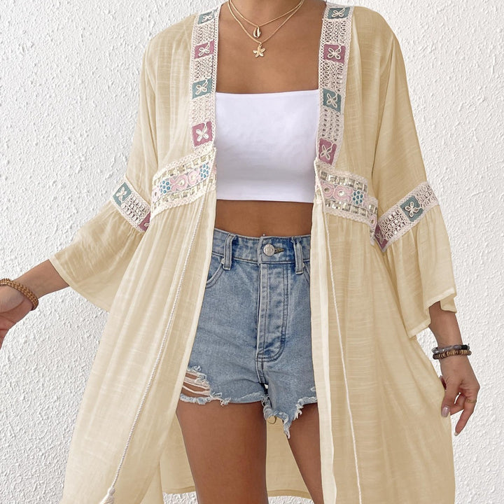 Dame luftig strandkimono med florale broderier Skovae