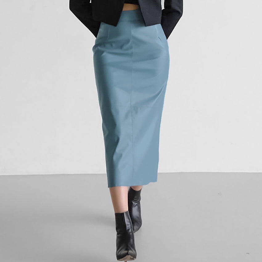 Dame Elegant Midi-skirt lavet af høj kvalitet kunstlæder med smal pasform og sømløst design Stilla